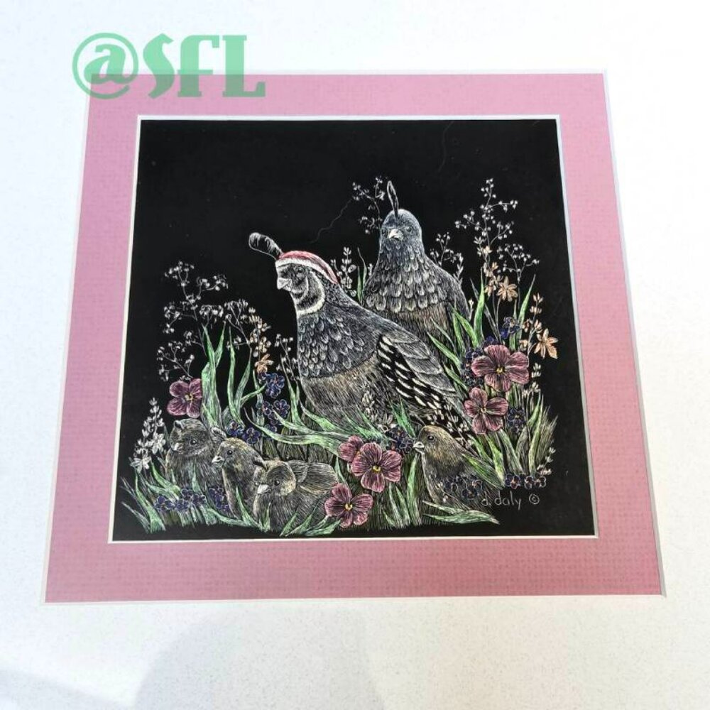 Original Art Quail Family By Deana Daly Signed Matted And Framed Cottagecore